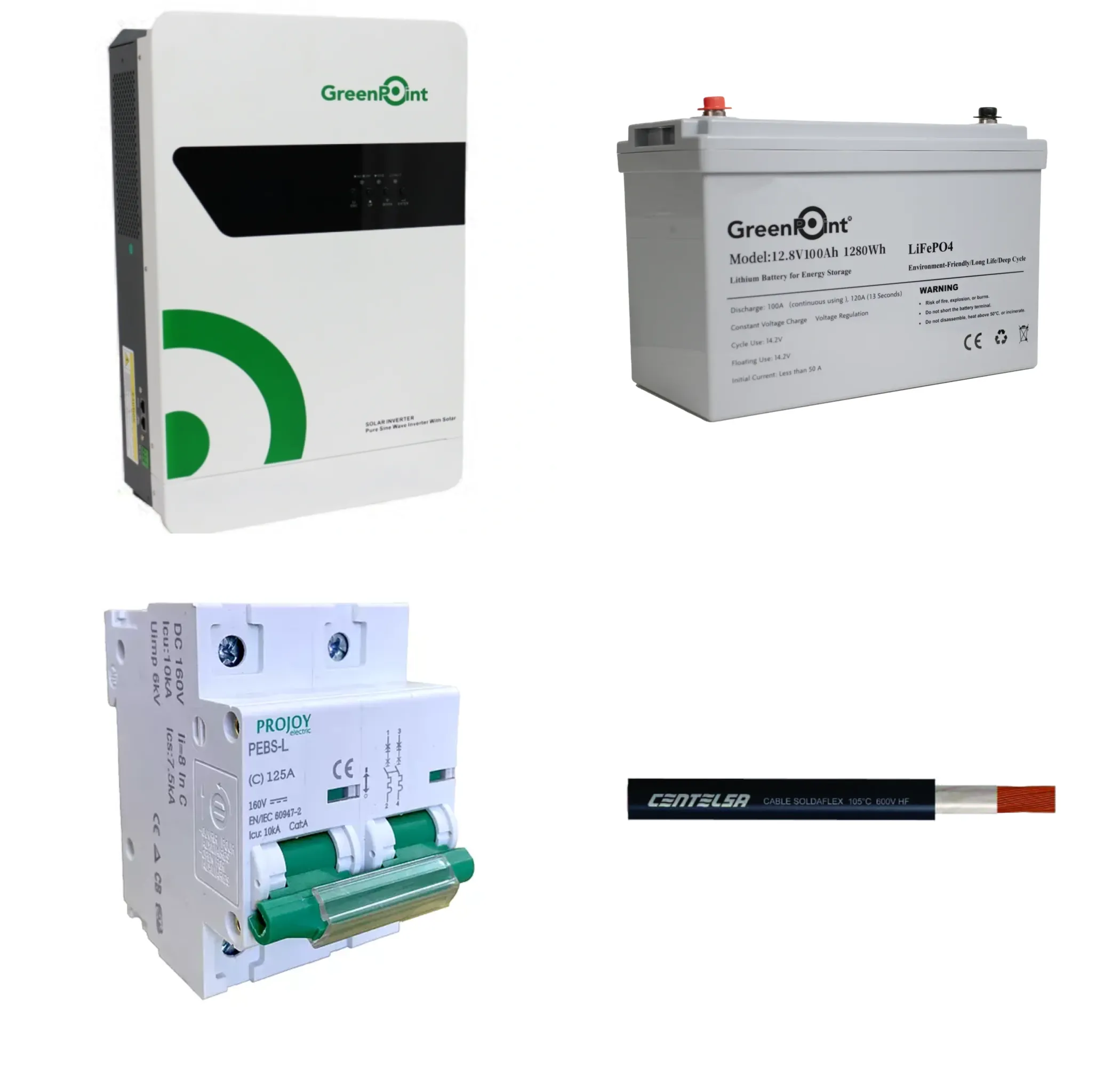 Kit de Respaldo GreenPoint: Inversor 1.6kW + Batería Litio 200Ah 12V